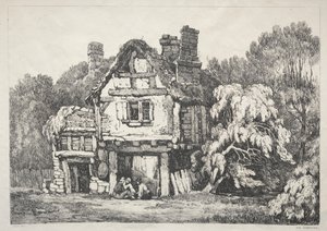 イングランド北部の一連の古代の建物と田舎のコテージ: アシュボーンの近く 作： Samuel Prout