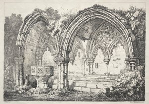 イングランド北部の一連の古代の建物と農村のコテージ：カーカム修道院の一部、182 作： Samuel Prout