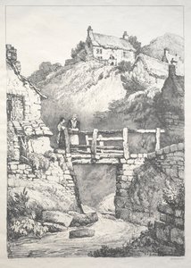 イングランド北部の一連の古代の建物と農村のコテージ：ランズウィック、1821年。 作： Samuel Prout