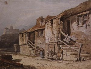コーンウォール、セント・マイケルズ・マウント周辺のコテージ 作： Samuel Prout