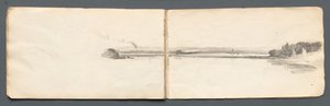 スケッチブック：ヨットのある風景、1814年。 作： Samuel Prout