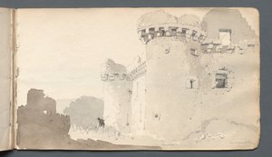 スケッチブック：台無しにされた城、1814。 作： Samuel Prout