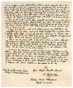 1754年3月22日、サミュエルリチャードソンからの手紙。