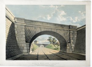 ノース・ミッドランド鉄道。ベルパーのニュー・ストリート橋などを南から見る 1840年頃 （紙に手彩色リトグラフ）