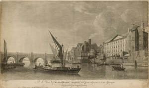 1760年のようにパーツが隣接しているウェストミンスターブリッジの景色 作： Samuel Scott
