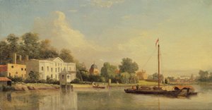 アレキサンダー・ポープ（1688-1744）ヴィラ、トゥイッケナム、1759年頃（パネルに油彩） 作： Samuel Scott