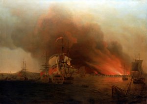 ペイタの焼失、1741年11月、18世紀半ば（油彩・カンヴァス） 作： Samuel Scott