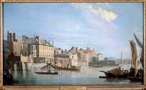 テムズ川とモンタギュー ハウス、ロンドンのウェストミンスター橋付近から、1749 年 作： Samuel Scott
