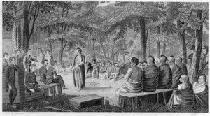 1819年のローソンによって刻まれた、オート（ミズーリ州）インディアンとの協議会を長々と開催している少佐 作： Samuel Seymour