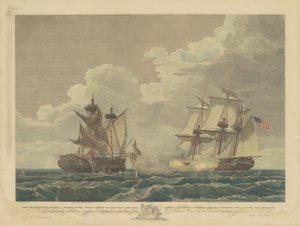 英国陛下のフリゲート艦マケドニア号を拿捕するアメリカのフリゲート艦 作： Samuel Seymour, after Thomas Birch