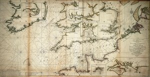 イングランドとフランスの間のシャンネル海峡とアイルランドのセント・ジョルジュ＆ブリストル・シャンネル海峡、そしていくつかの注目すべき港の、新しく正しい大図面。 作： Samuel Thornton