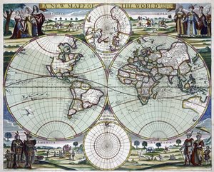 新しい世界地図、1702年頃（版画） 作： サミュエル・ソーントン