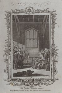 死刑執行令状は、彼女が首をかしげられたホールでスコットランドのメアリー女王に読みました 作： Samuel Wale