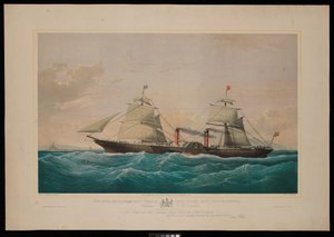 ロイヤルメール蒸気船ペルシャ号...C・H・E・ジョドキンス船長 (Inward Bound, off the Skerries) 英国および北米のロイヤル・メール蒸気船会社に、この版画を謹んで捧げる (リトグラフ、彩色)
