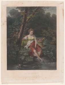 花の花輪と水の中の足を持つ若い女性 La Baigneuse (オブジェクトのタイトル) 作： Samuel William Reynolds (I)