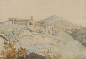 グロッタフェラータ修道院、古代イタリア、タスクルム、c.1805（紙と鉛筆）