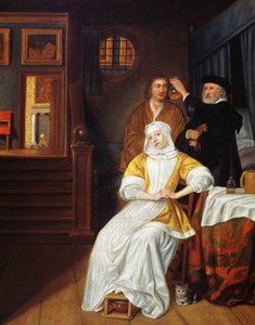 寝室でお嬢様を訪ねる医者 作： Samuel van Hoogstraten