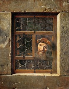 窓辺の老人」サミュエル・ディルクス・ファン・ホーホストラーテン（1627-1678）。油彩・キャンバス