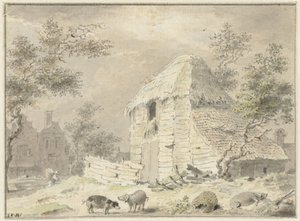 豚がいる農場の納屋 作： Samuel van Huls (possibly)