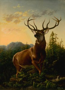 森の風景の中の鹿、1876。 作： Sandor Brodszky