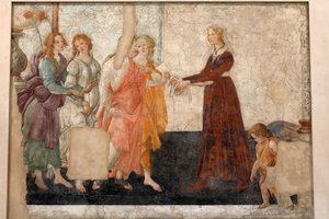 金星と乙女にプレゼントを提供する3つの恵み、c.1483-85（フレスコ画） 作： Sandro Botticelli