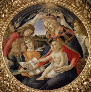 マニフィカトの聖母」または「聖母と子と5人の天使」（木にテンペラ 作： Sandro Botticelli