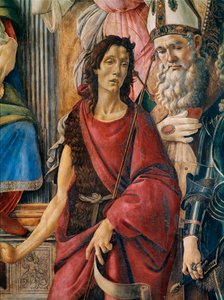 Pala di San Barnaba（聖バルナバの祭壇画）。聖母は、聖カタリナ・オブ・アレキサンドリア、聖アウグスティヌス、聖バルナバと洗礼者聖ヨハネ、アンティオキアの聖イグナチオ、大天使聖ミカエルと共に子供を産んでいます。聖ヨハネ・ザ・バの詳細