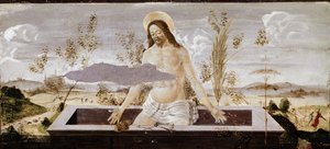 ピエタ。聖バルナバ祭壇画の詳細（木にテンペラ 作： Sandro Botticelli