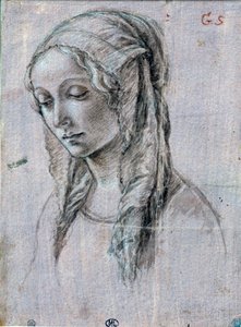 若い女性の頭」 筆で描かれた白抜きの絵 アレッサンドロ・ディ・マリアーノ・デイ・フィリペピ・ディット・サンドロ・ボッティチェリ（1445-1510） 15世紀 パリ、ルーヴル美術館 作： Sandro (attr. to) Botticelli