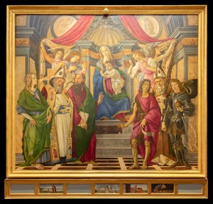祭壇画、主パネル：聖母、4人の天使と聖人 作： Sandro Botticelli