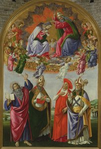 聖母の戴冠式（サンマルコ祭壇画）、1490-92（パネル上のテンペラ） 作： Sandro Botticelli