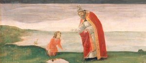 セントオーガスティンと海のビーチで少年 作： Sandro Botticelli