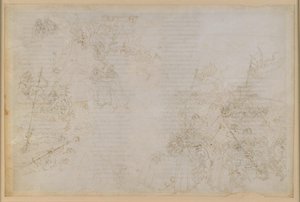 『神曲』、地獄篇第21歌。ヴェルギリウスとダンテが地獄の第8圏（マレボルゲ）を訪れる。第5ボルギア：公職に就く腐敗者たちへの懲罰；悪魔たちによる案内 作： Sandro Botticelli