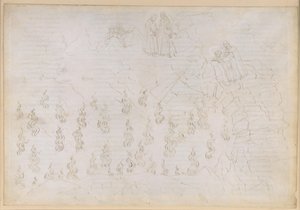 『神曲』、地獄篇第26歌。ヴェルギリウスとダンテ、地獄の第8圏（マレボルゲ）にて、第8ボルジア：誤った助言者への罰；オデュッセウスとの対話 作： Sandro Botticelli