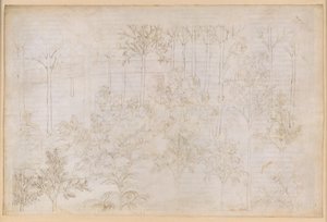 『神曲』、煉獄篇第33歌。地上の楽園：美徳の輪の中にいるベアトリーチェ；出発；エウノーエ川でのダンテの入浴 作： Sandro Botticelli