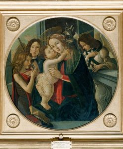 マリアと子供、ヨハネスクナベンと二人の天使 作： Sandro Botticelli