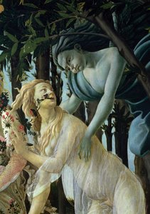 Primavera：パネルのZephyrおよびFlora temperaの詳細 作： Sandro Botticelli