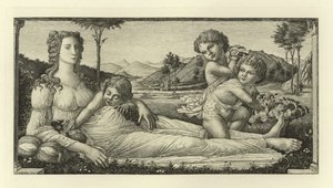 キューピッドでリクライニングする金星 作： Sandro Botticelli