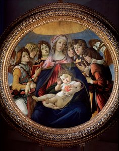 聖母子と六人の天使はマドンナデッラメラグラナまたはメログラーノと言いました 作： Sandro Botticelli