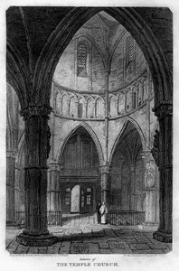 テンプル教会の内部、ロンドン、1816。 作： Sands