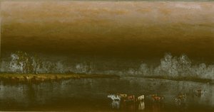 日没時の池の牛、1860年。 作： Sanford Robinson Gifford