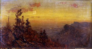 キャンプファイヤーのインディアン - 月の昇る、n.d. 作： Sanford Robinson Gifford