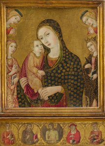 マドンナと死んだキリスト、聖人アグネス、アレクサンドリアのキャサリンとの子供... ca。 1470-80。 作： Sano di Pietro