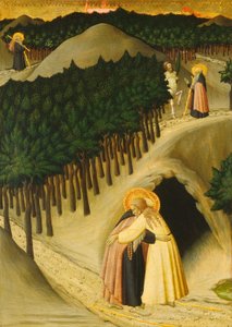 聖アントニオと聖パウロの出会い、c。 14301435 作： Sano di Pietro