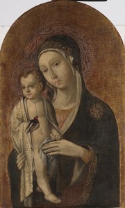 マドンナと子供（パネルにテンペラ 作： Sano di also Ansano di Pietro di Mencio Pietro