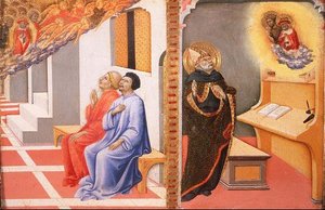 (LtoR)聖ジェロームと洗礼者ヨハネの幻影 作： Sano di also Ansano di Pietro di Mencio Pietro