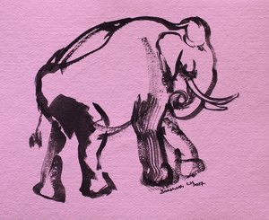 ピンクのゾウの筆致 作： 