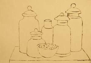 素朴な台所用瓶の静物画 作： 