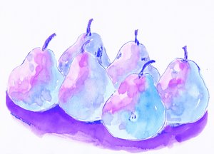 鮮やかな洋梨の静物画