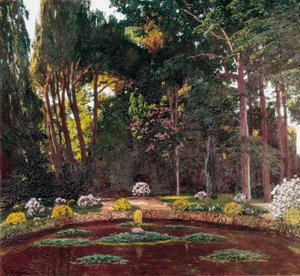 アールヌーボーの「庭」（Arbucies）。サンティアゴ・ルシノール・イ・プラッツ（1861-1931）による絵画 19世紀後半 エル・ヴァンドレル。パウ・カザルスの家・博物館。 作： Santiago Rusinol i Prats